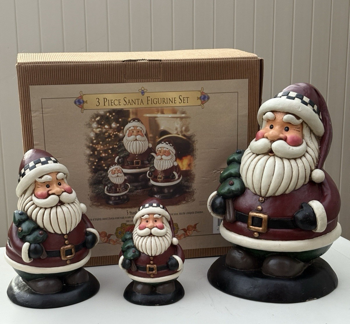 Vtg Set of 3 Christmas Grandeur Noel Santa Figurines Collector's Edition FLAWS