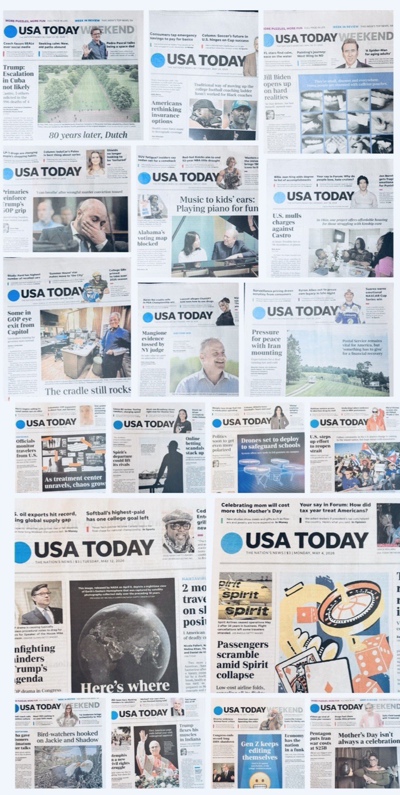 USA Today Newspapers Lot/19 Print Papers May 1 -31 2026 Issues Complete Unread
