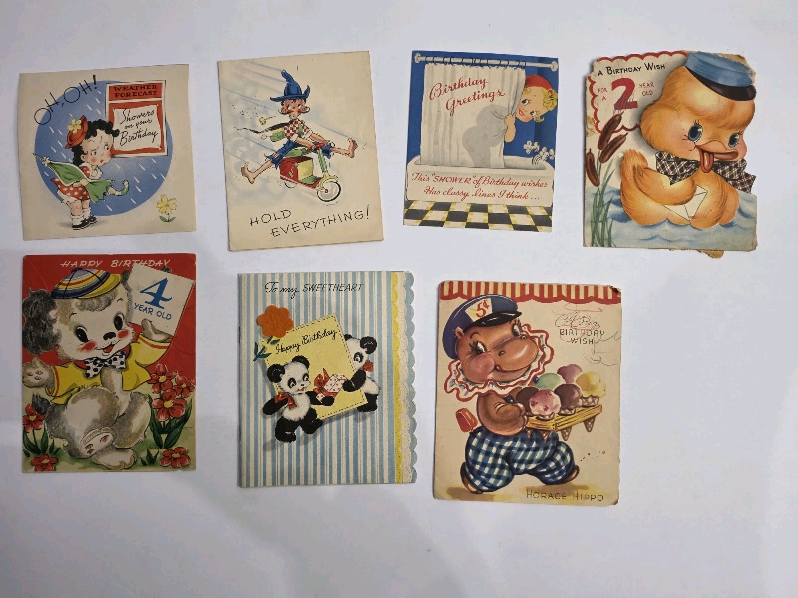 c1940s-1950s Vintage Birthday Greeting Cards Lot Cute Animals Panda Duck