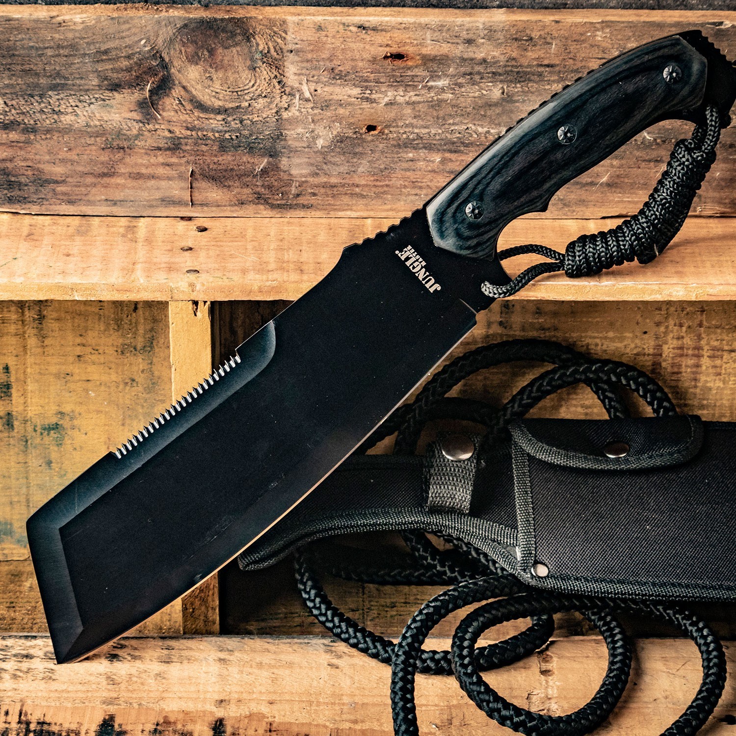 Jungle Master Full Tang Machete w/Pakkawood Lanyard Handle  & Nylon Sheath