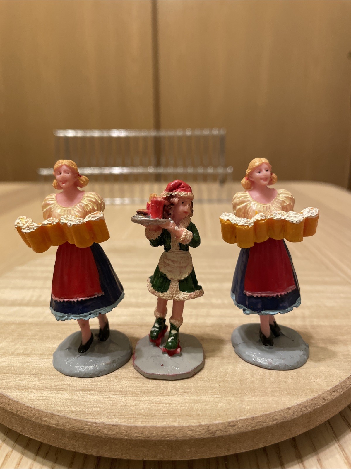 Lemax Village Miniature Figure Lot Brewmaid 42244 x2 Roller Skating Waitress
