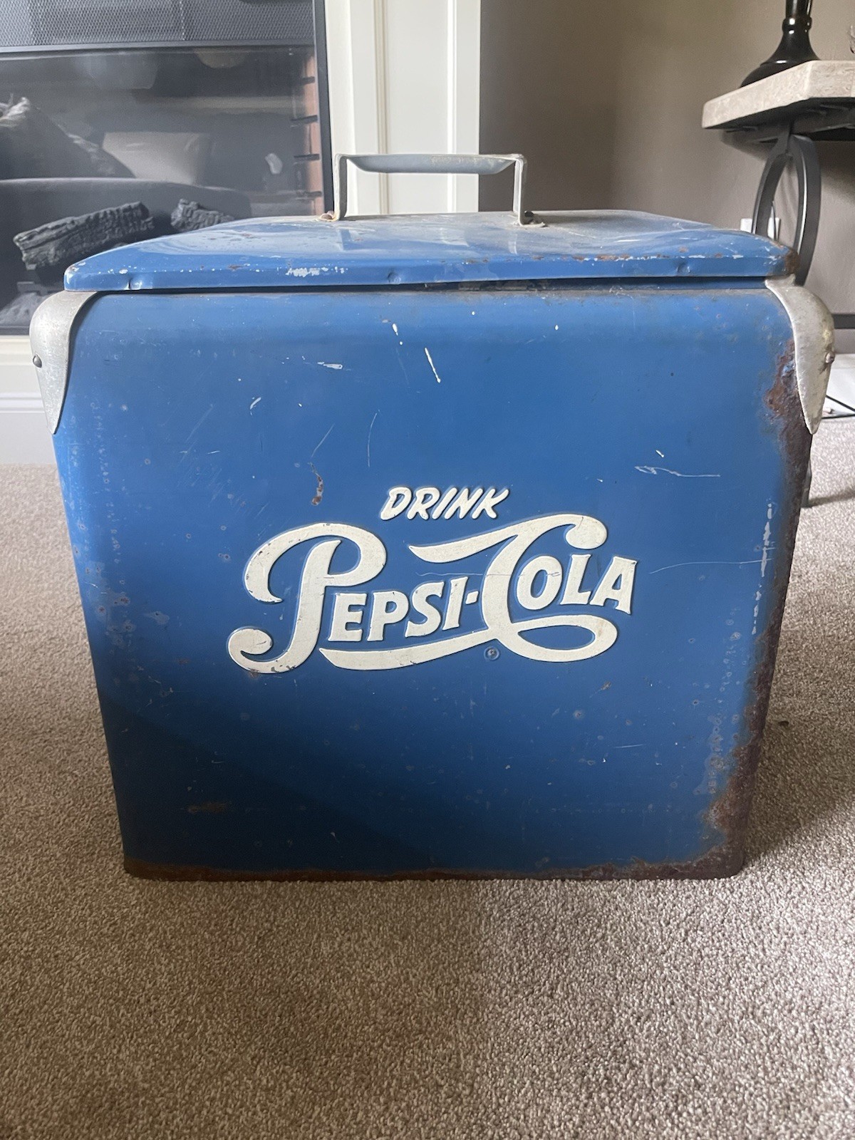 Vintage Pepsi Metal Cooler Opener Pop Soda Cola Blue White 50s Rough Shape.