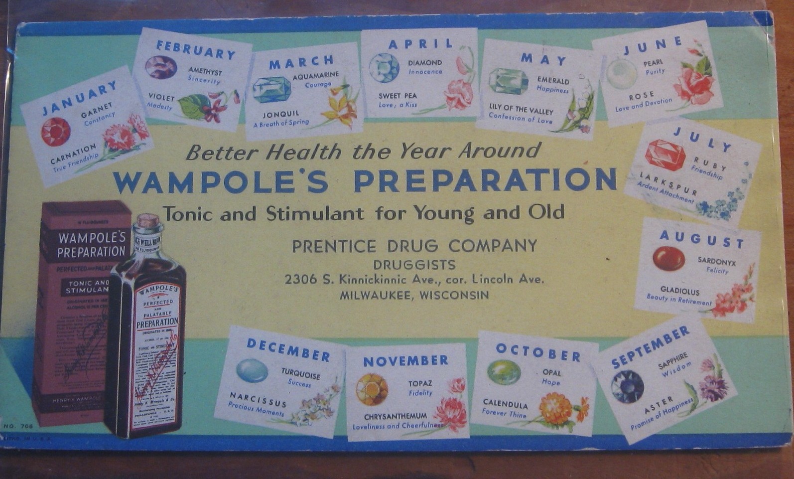 Vintage Blotter Wampole's Preparation Tonic & Stimulant pre 1906 PFD Act