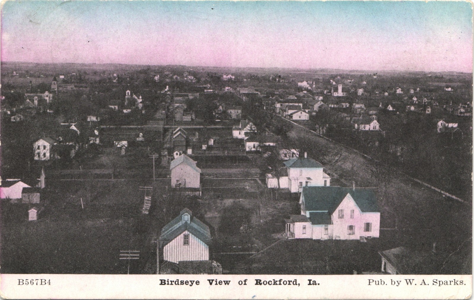 ROCKFORD, IA, BIRDS EYE VIEW original antique postcard IOWA c1910