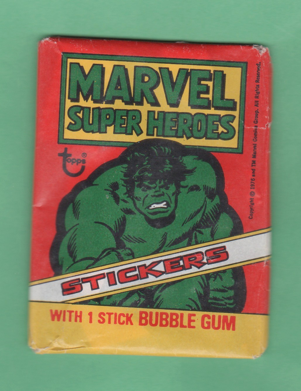 1976 Topps Marvel Super Heroes Stickers Wax Pack The Hulk  Airfleet  Variation