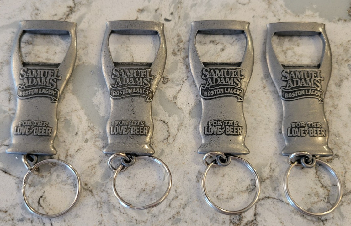 New Sam Adams Keychain Beer Bottle Opener Boston Glass Shaped Metal Lot of 4