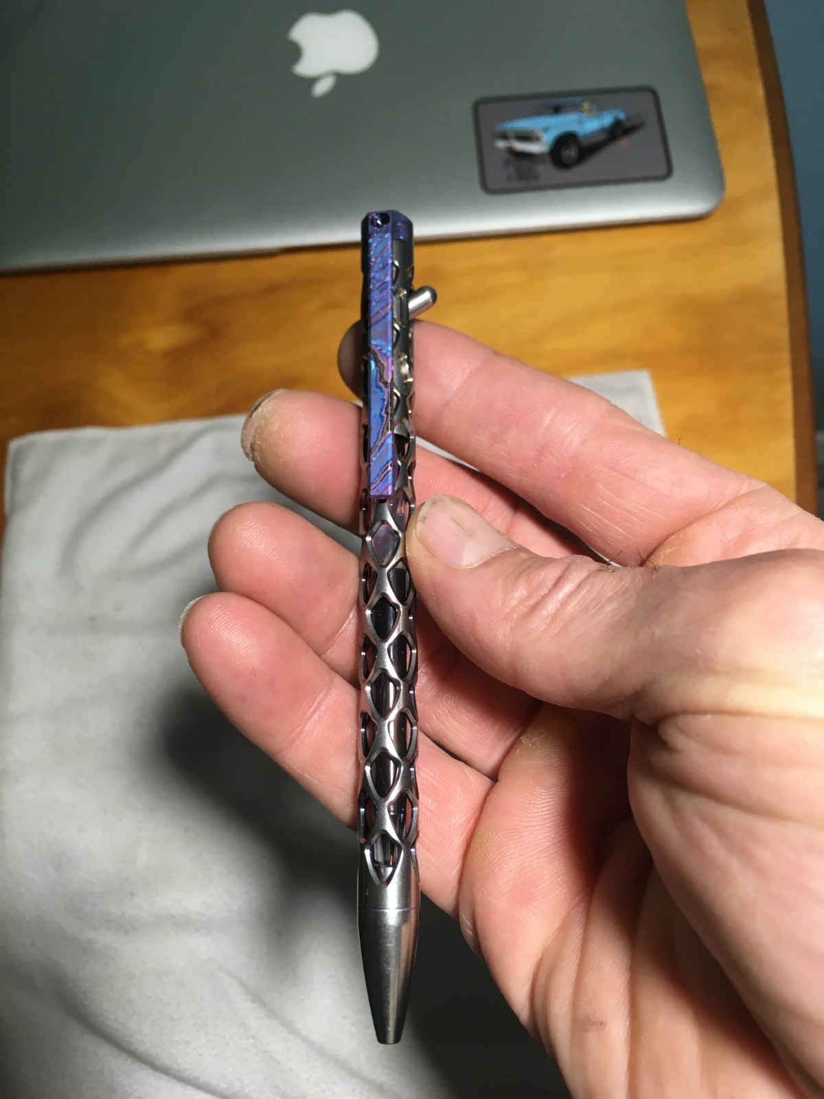 Magnus Skelly Dragon Clickshift Pen (timascus clip). Titanium.