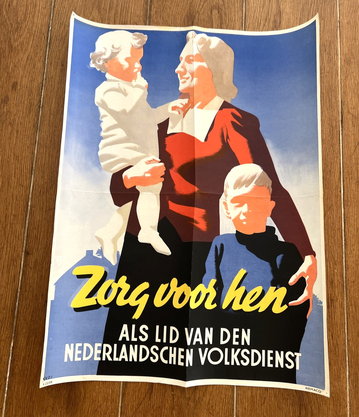 VTG. 1941 ORIGINAL WWII DUTCH PROPAGANDA NVD WINTER RELIEF POSTER