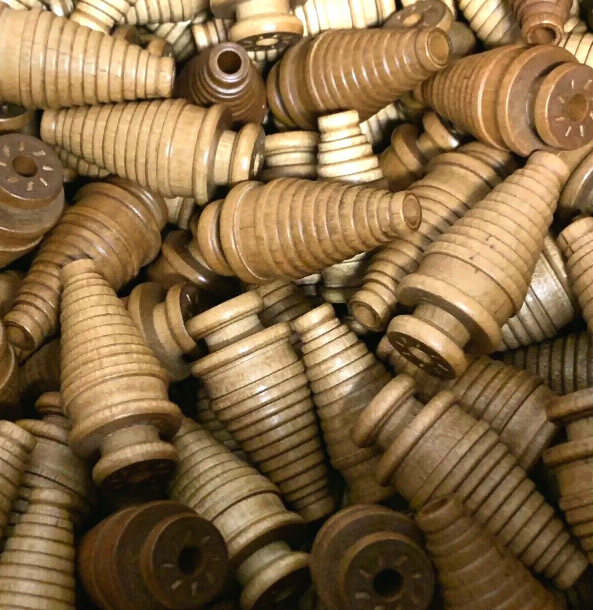Spools Small Industrial Quills Textile Bobbin Vintage Wood NOS lot-24: