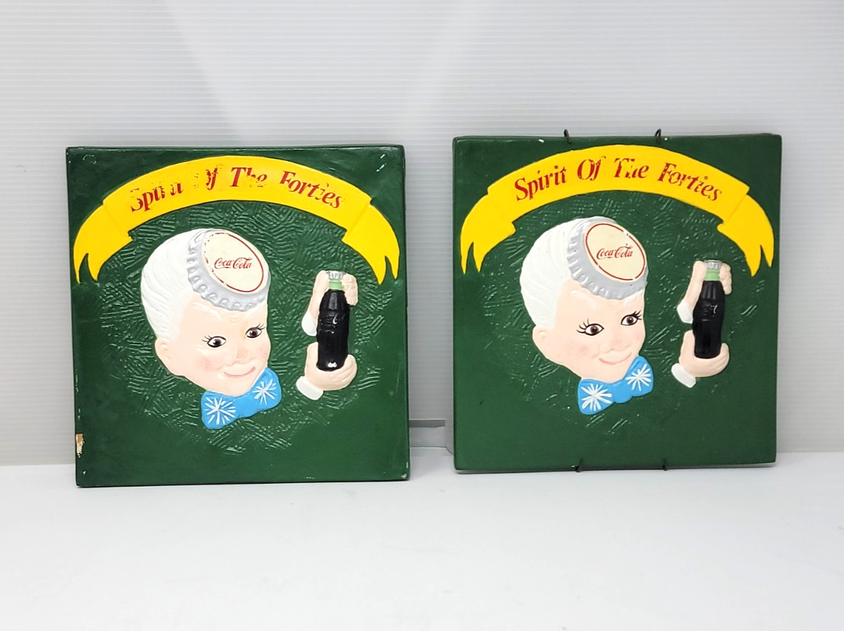 Lot 2 Coca Cola Spirit Of The Forties Ceramic Wall Plaque Decor Preowned Vintage