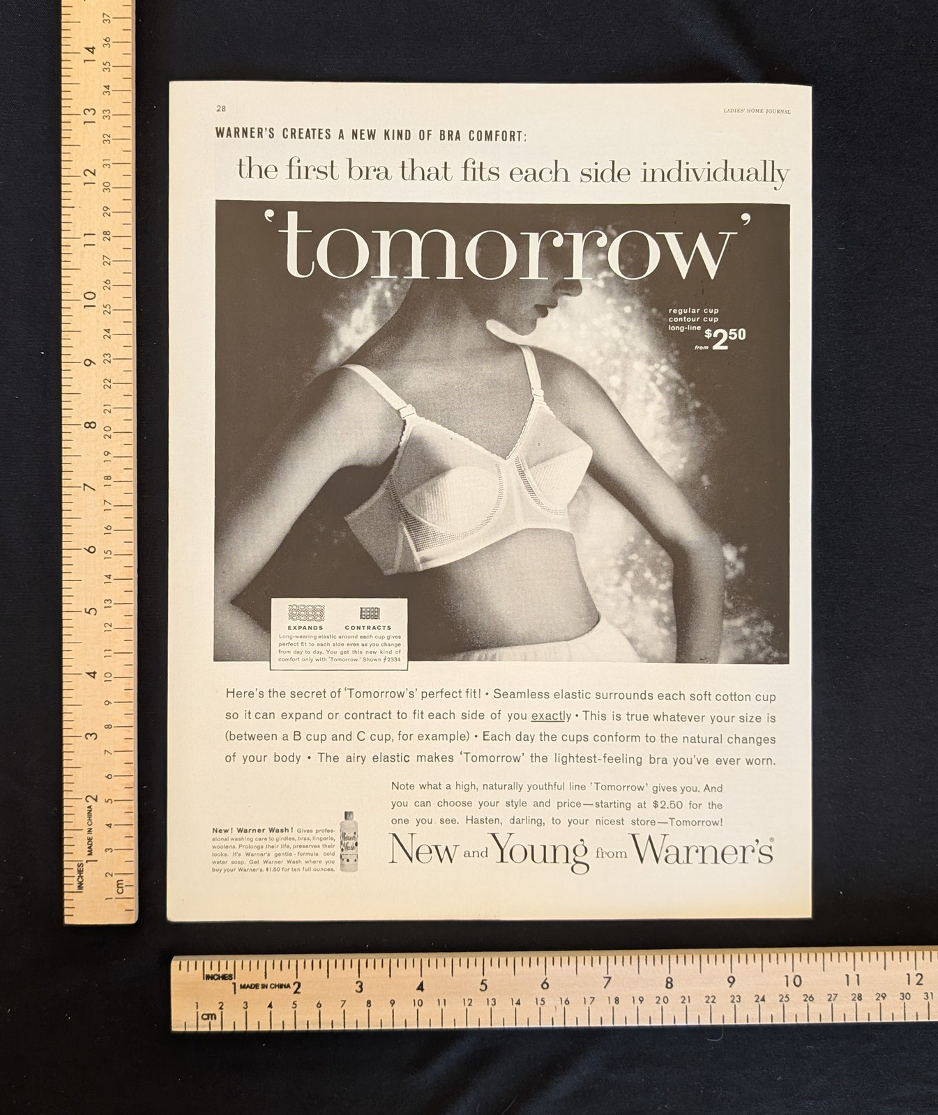 Vintage 1960 Warner's Tomorrow Bra B&W Print Ad Full Page Original Advertisement