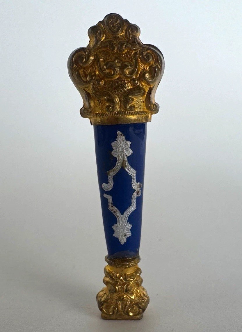 Antique French Blue Enamel Gilt Brass Wax Letter Seal Stamp Monogram AD