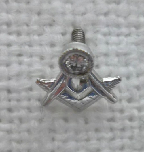 Vintage 14k White Gold Masonic Diamond Tack Pin Small ESEMCO