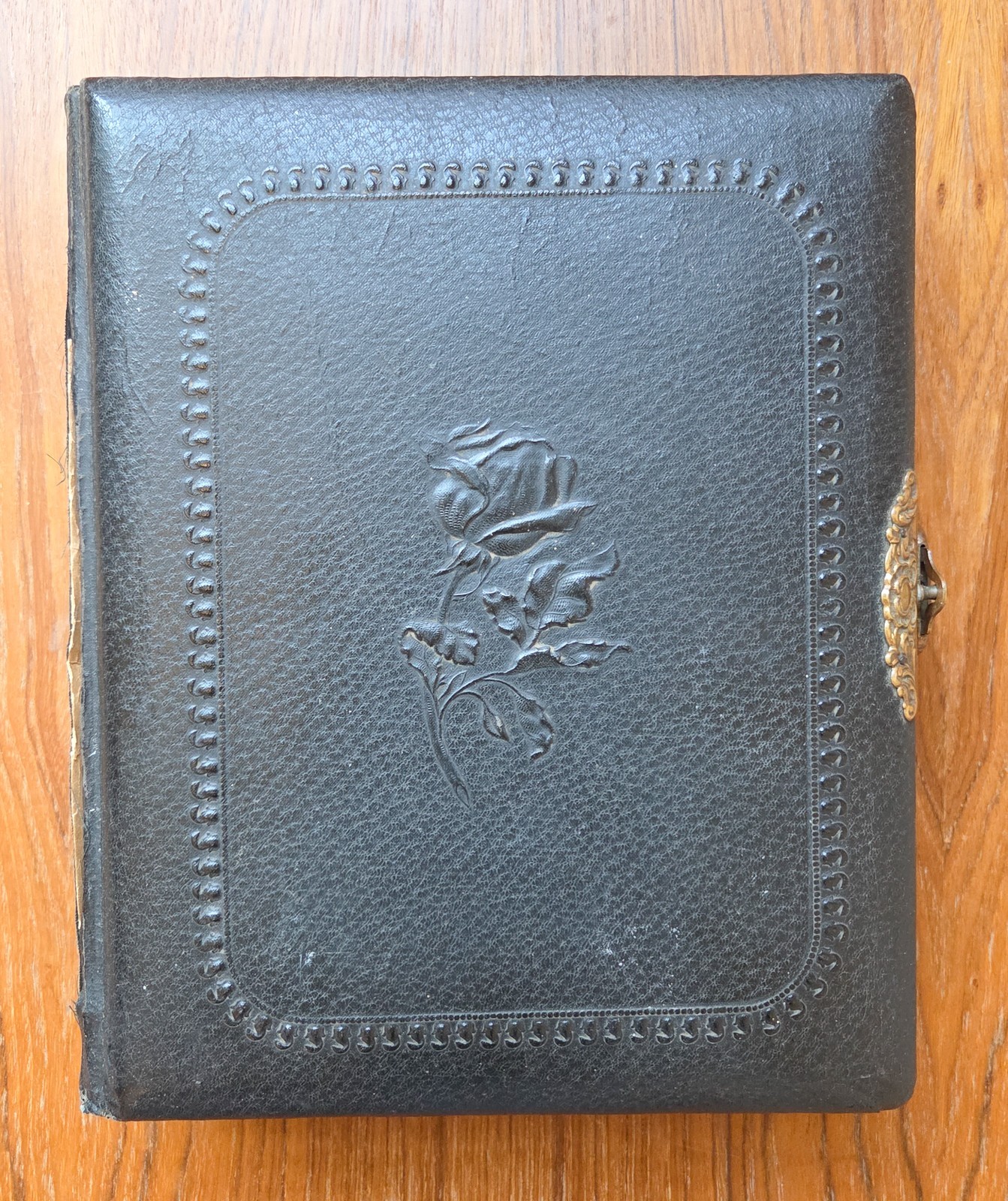 c1880s Antique Leather Victorian Photo Album Rose Motif Clasp | No Photos