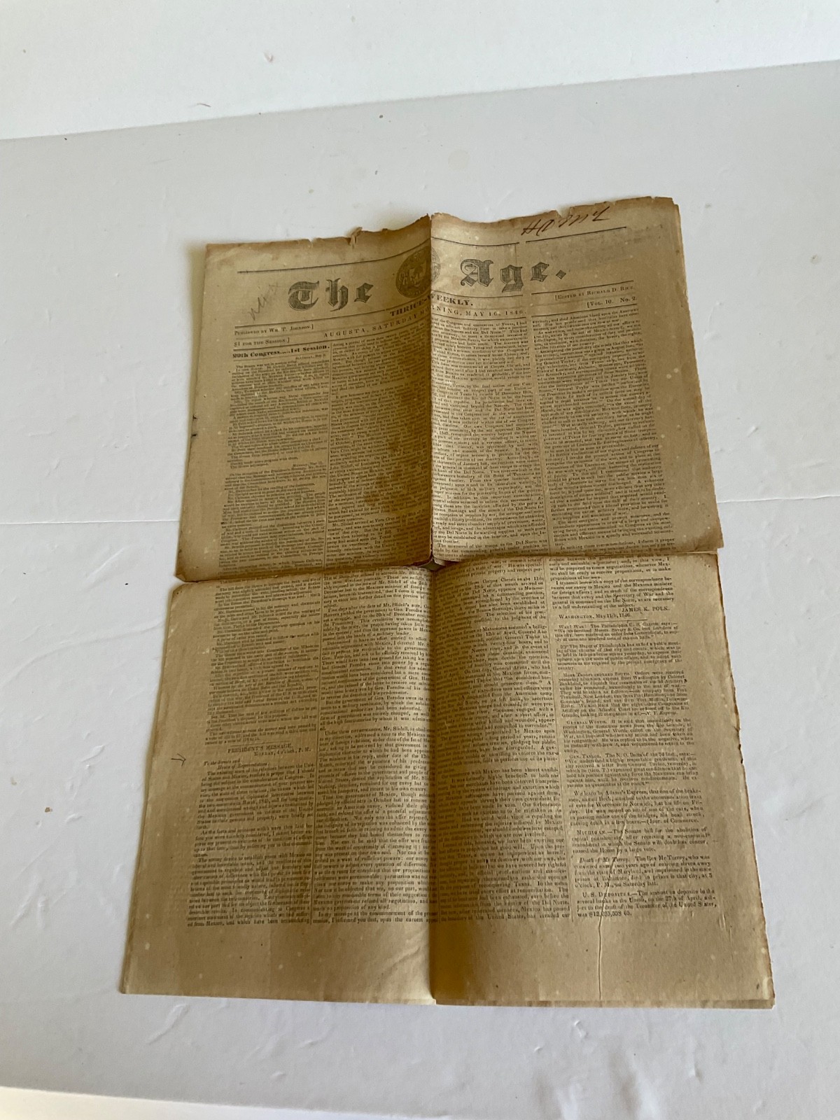 MEXICAN WAR PRESIDENT POLK ASKS CONGRESS TO DECLARE WAR 1846 NEWSPAPER MAINE