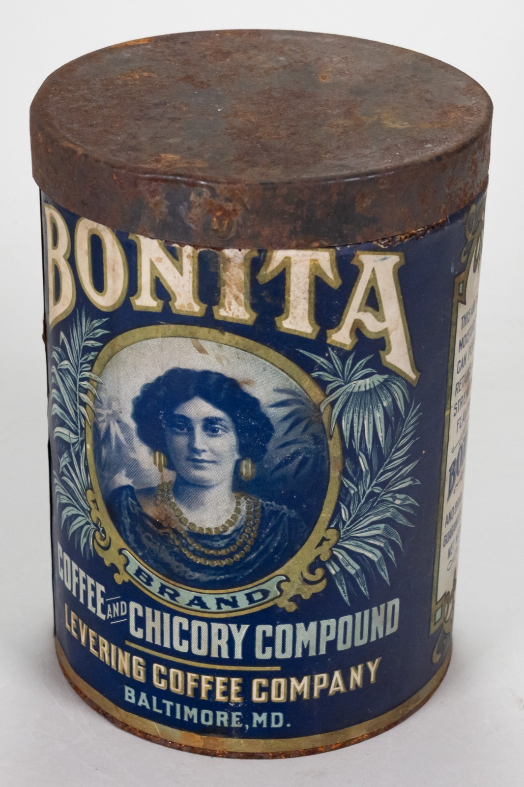 Antique c.1910 Levering Coffee and Chicory Co Bonita Tin Can Decorator Piece