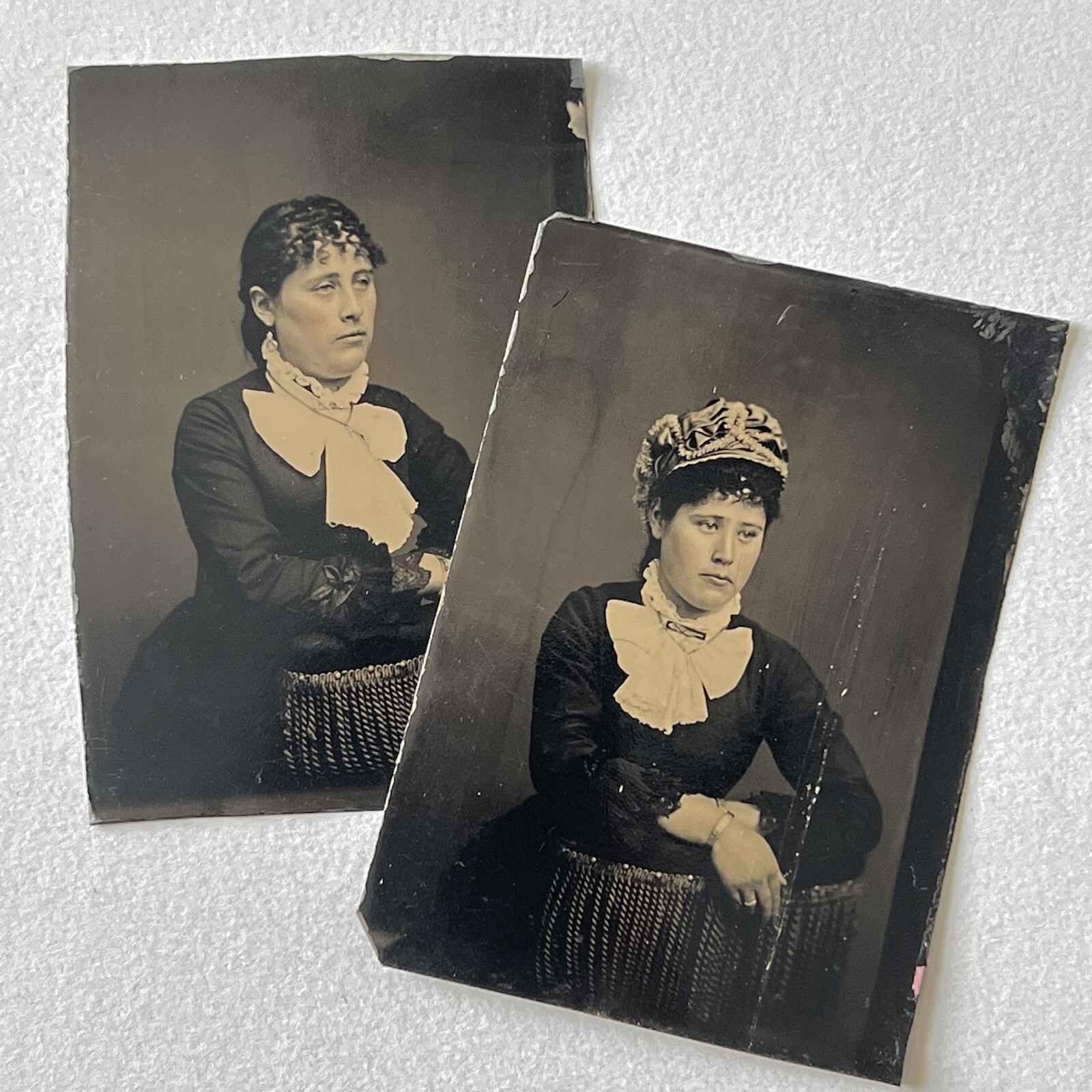 Antique Tintype Photograph Beautiful Fashionable Young Woman Curly Hair