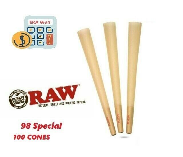 Raw 98 Special Cones W/Filter tips pre rolled 100 CONES Authentic 