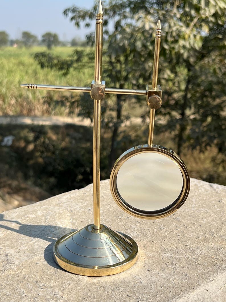 Vintage Brass Balance Desk Sculpture with Hanging Magnifier Decorative Art