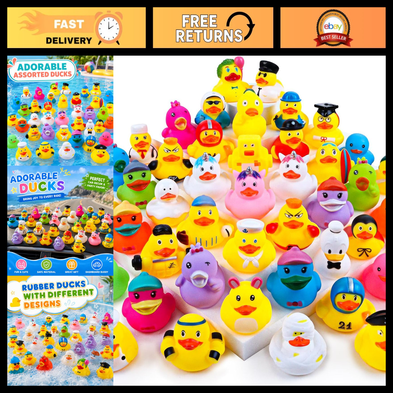 100PCS Rubber Ducks, Random Assortment Ducks Bulk, 2 Inch Mini Rubber Duckies fo