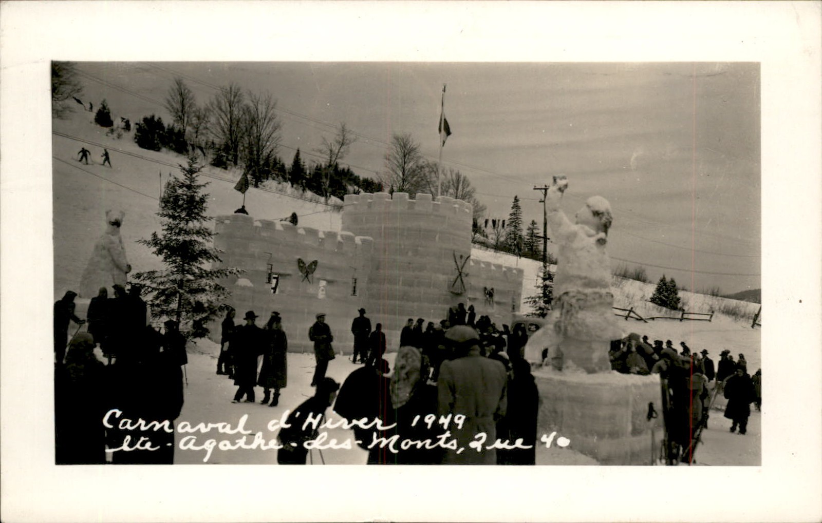 Ste-Agathe-des-Monts Quebec QC Ice Carnival c1940s Real Photo Vintage Postcard