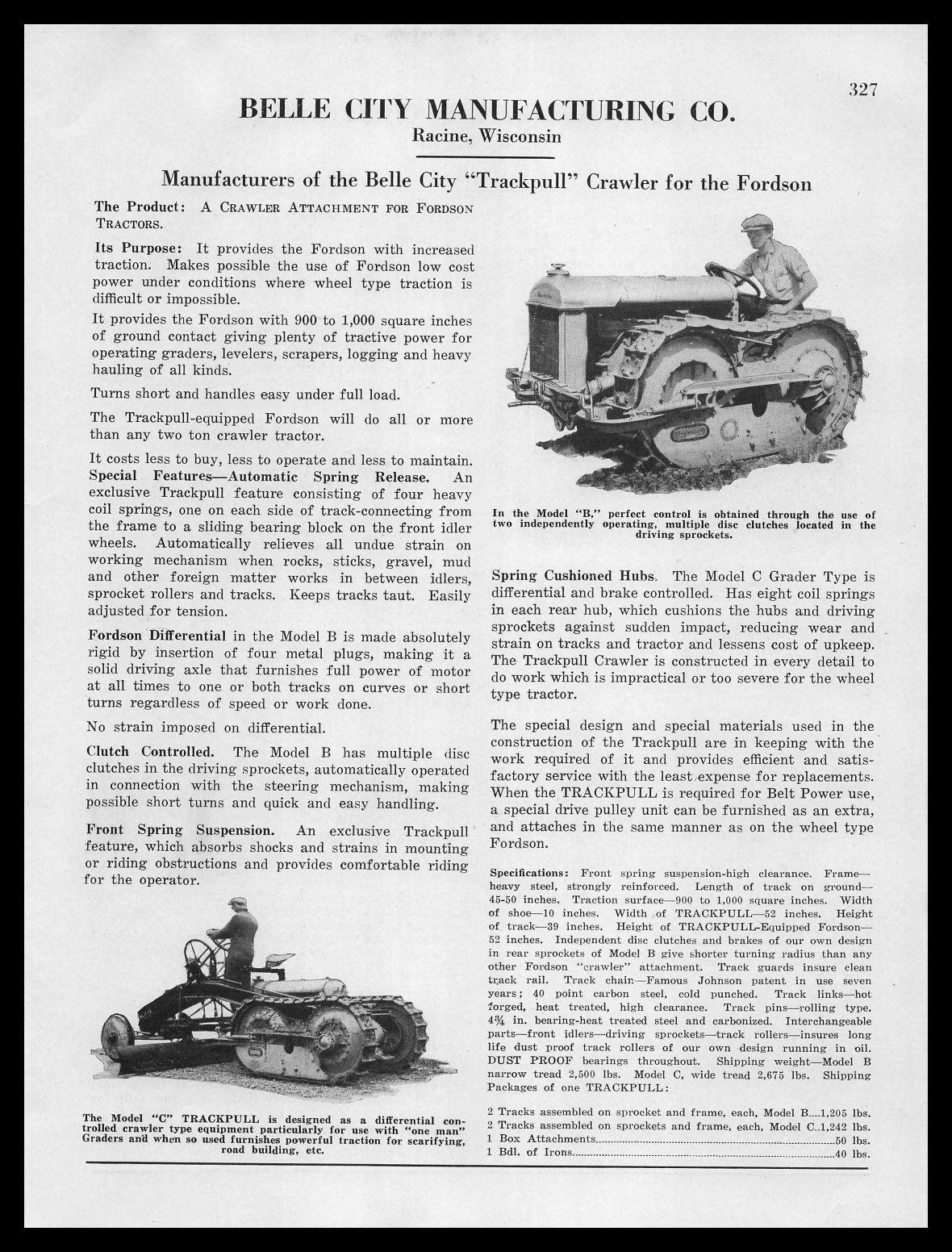 1926 Belle City Mfg Co Racine Wisconsin \