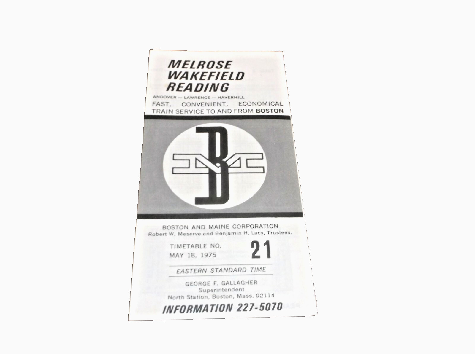 MAY 1975 BOSTON & MAINE B&M MELROSE WAKEFIELD READING PASSENGER PUBLIC TIMET #21