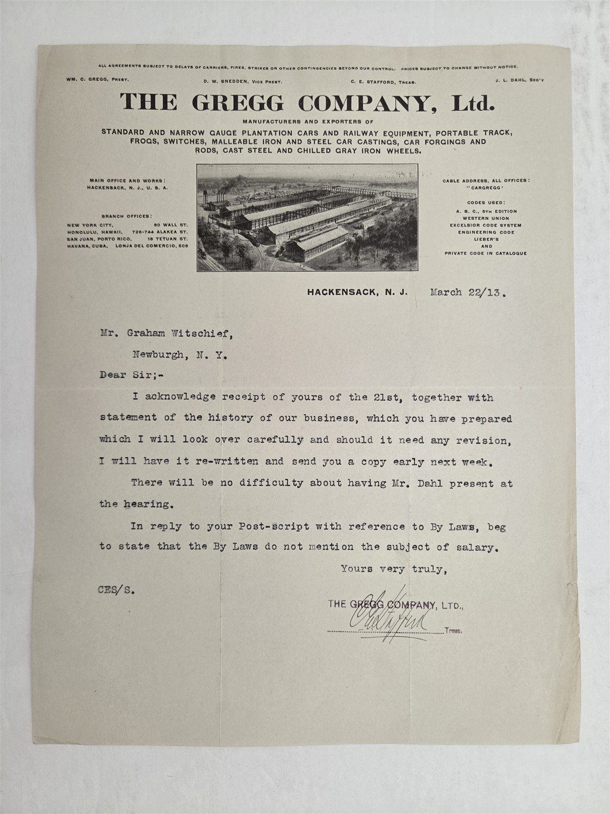 1913 antique THE GREGG COMPANY hackensack nj PLANTATION CARS RAILWAY EQUIPMENT