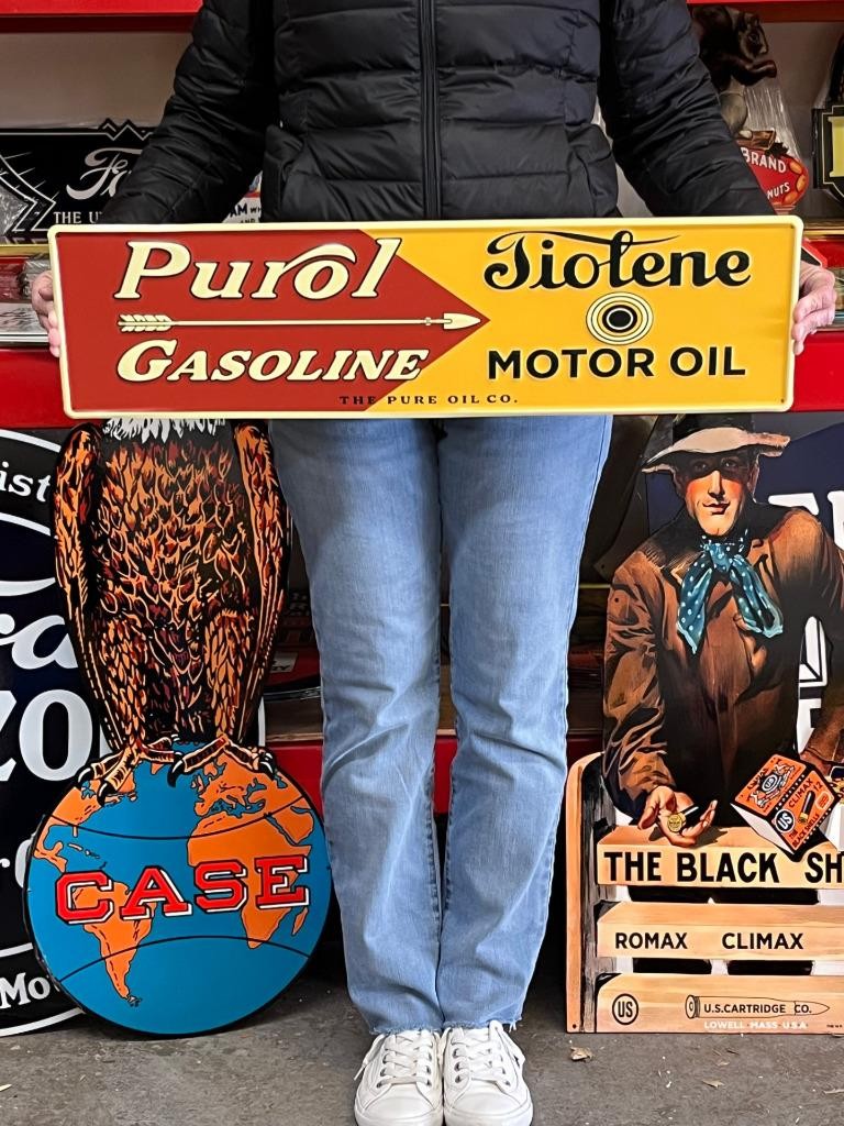 Antique Vintage Style Metal Sign Tiolene Purol Gasoline Made in USA