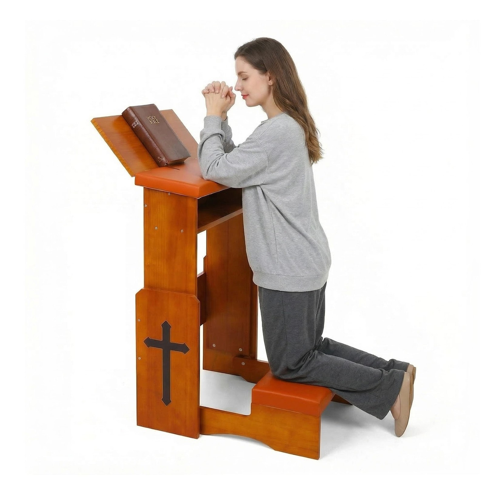 Fanwer Folding Prayer Bench for Home Use - Adjustable Wooden Kneeler for Pray...