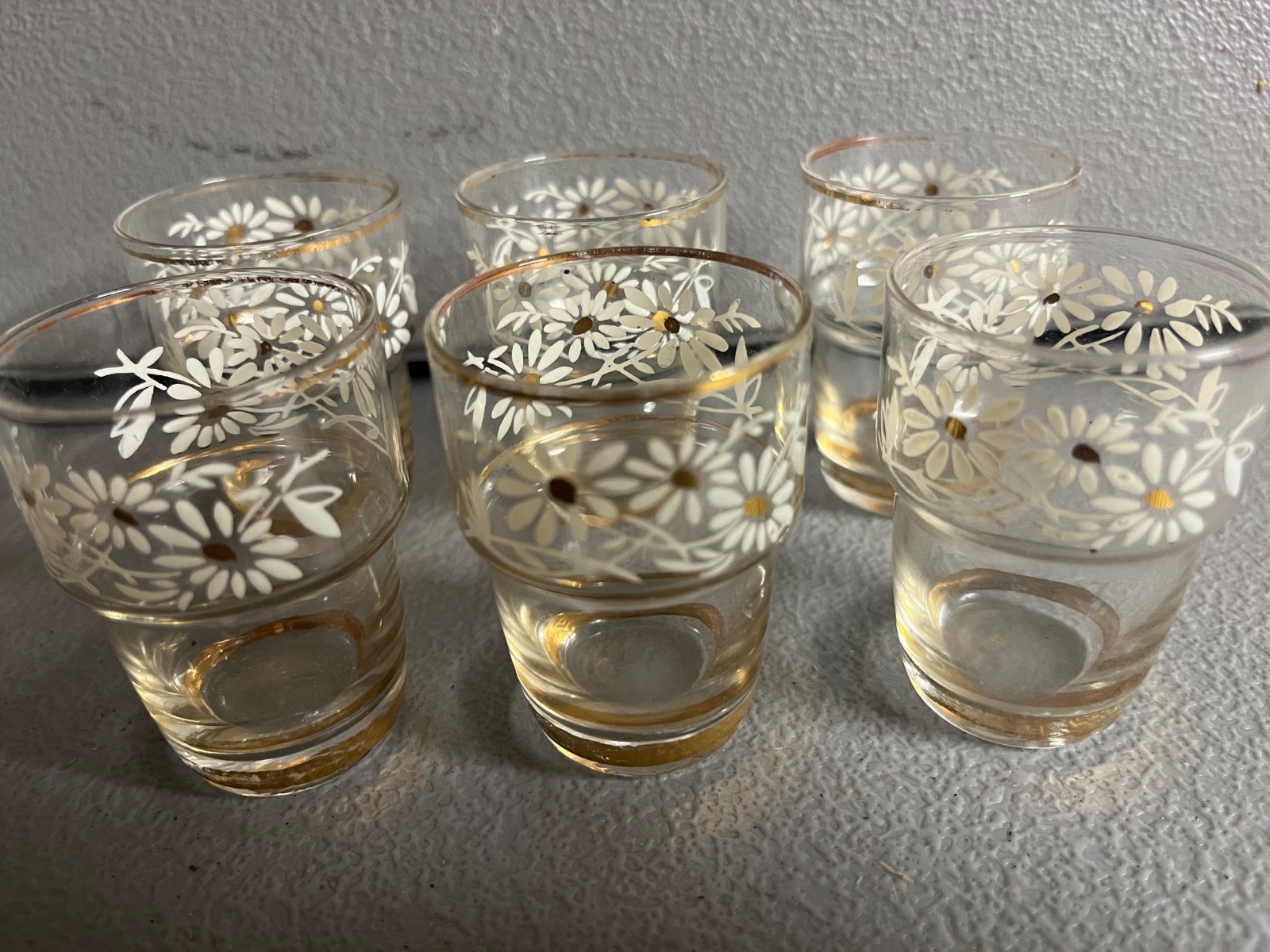 Vintage Set 6 Tchecover Daisy Flower 24kt Gold Shot Glasses Belgium Boussu sprin