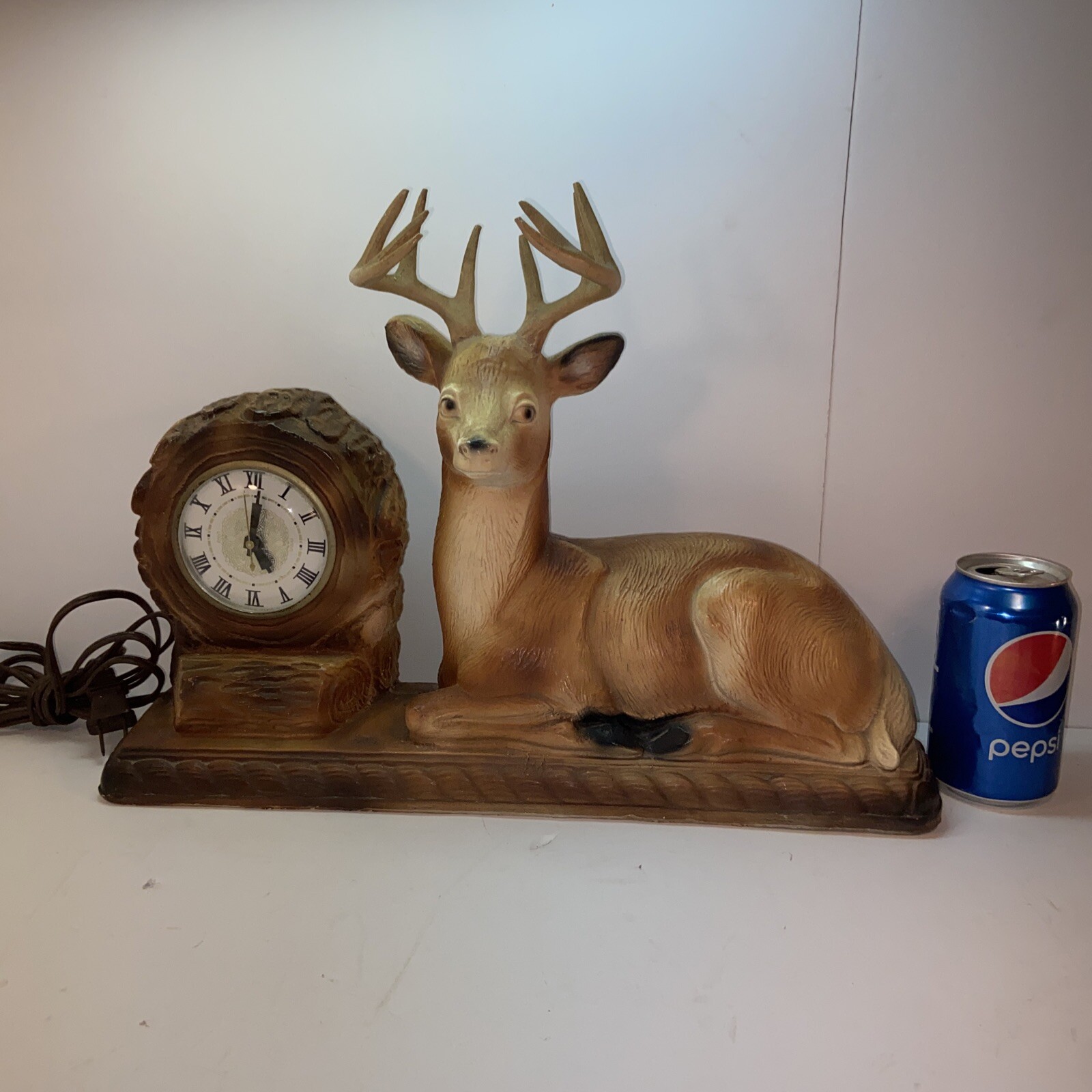 Vtg 1940-50's Lanshire Chalk 10 Point Buck Deer CLOCK Figurine Cabin Farm WORKS