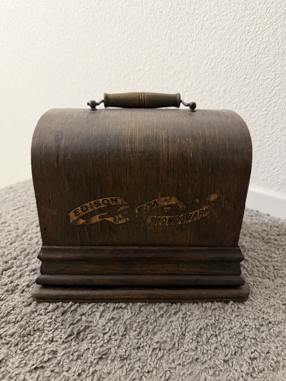 Antique Thomas Edison GEM Cylinder Phonograph w/ Case, Horn & Edison Records