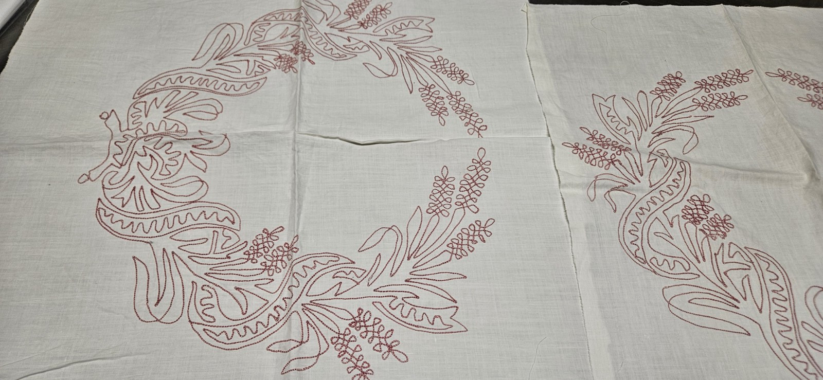 Vintage Antique Redwork Embroidery Fabric Pieces x 2
