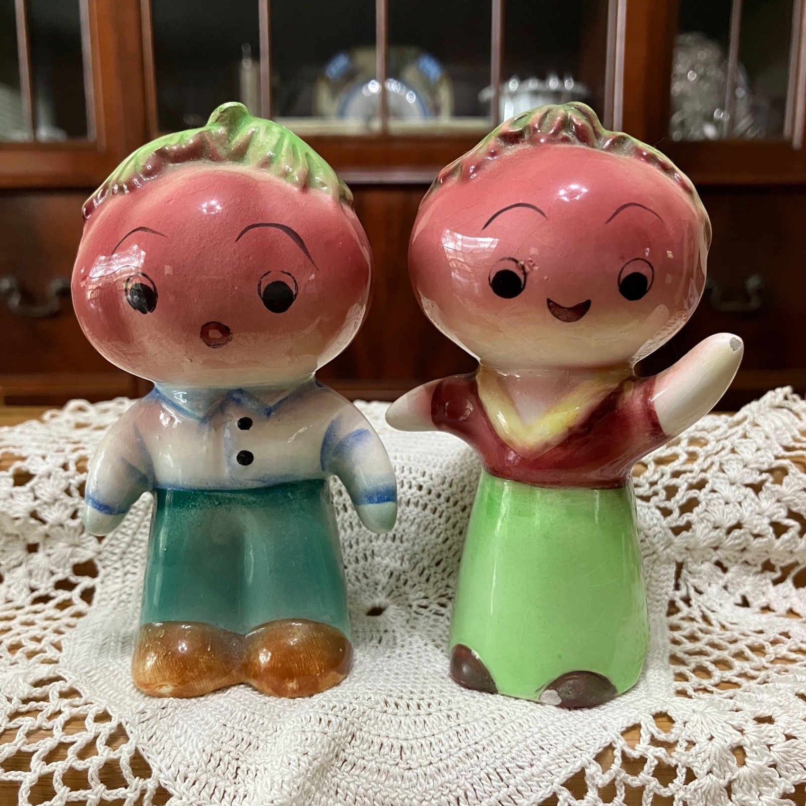 Vtg 1950\'s Anthropomorphic Vegetable Head Salt & Pepper Shakers made in Japan 