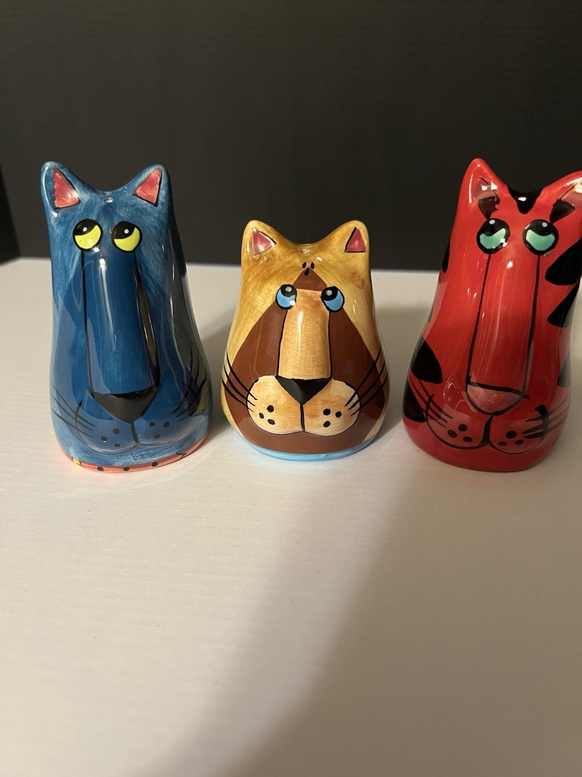 Vintage Catzilla Ceramic Cat Figurines Shakers Set of 3 Candace Reiter