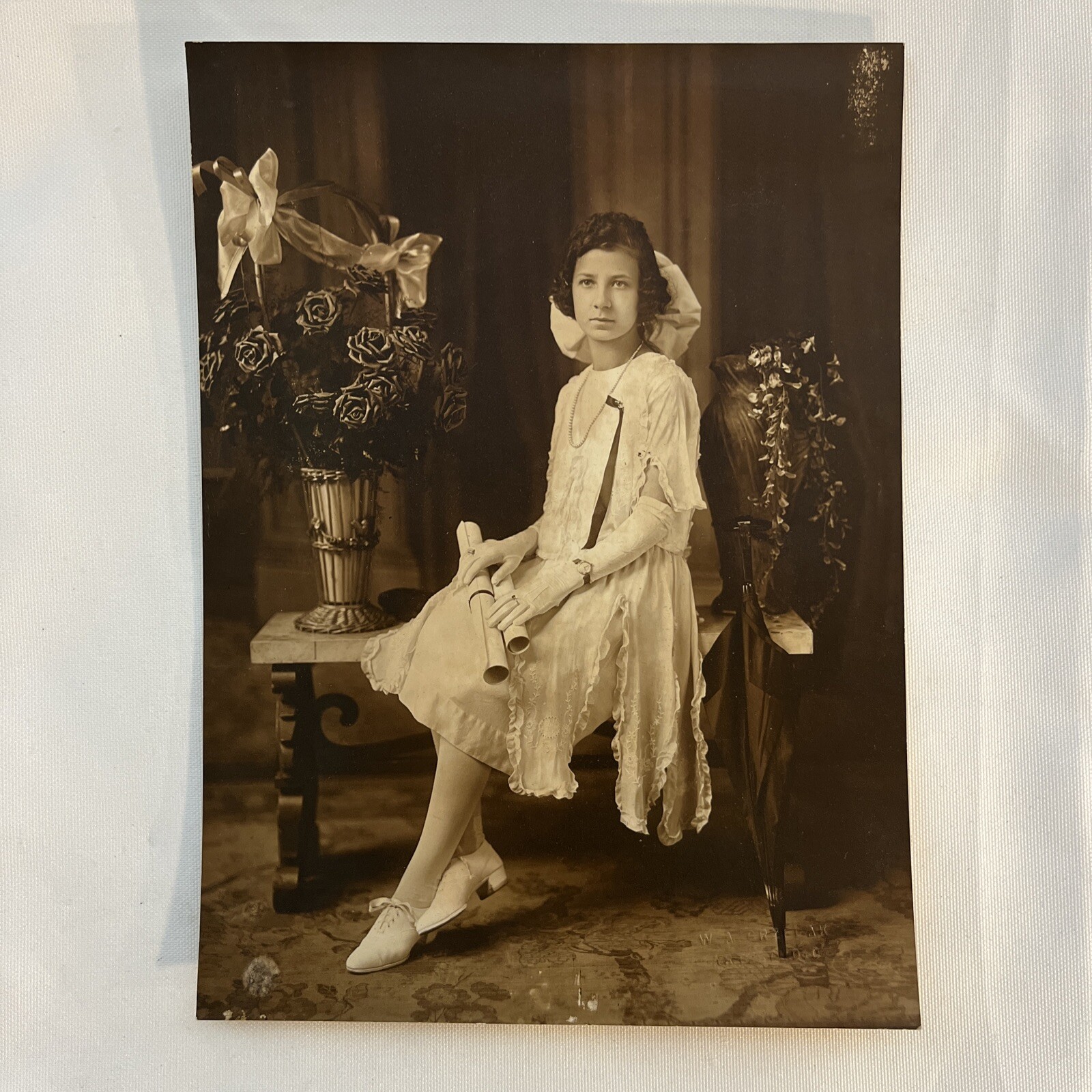 Antique Photo of Young Lady in Bridal Party - 6.75\