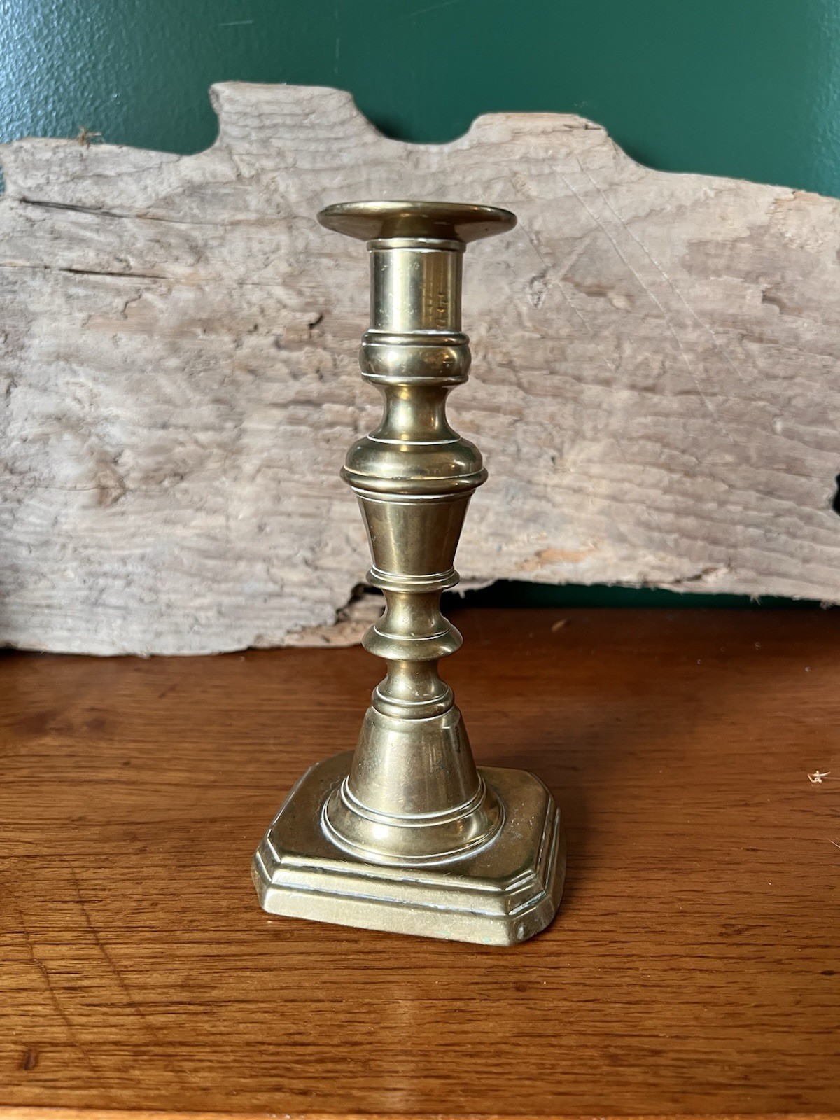 Antique 1860s Brass Candlestick - Early Primitive Lighting -1800s Candle Holder