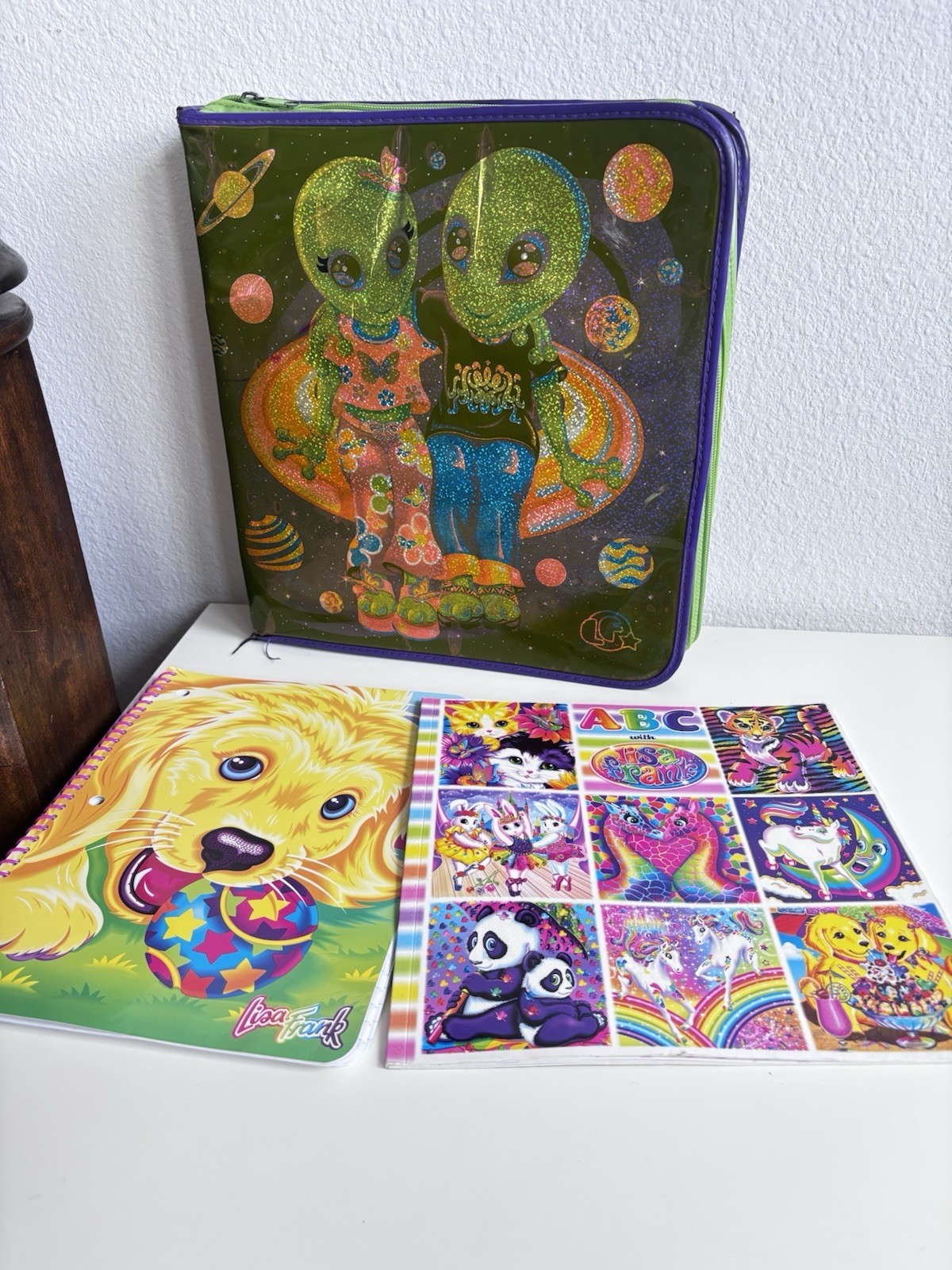Lot of Lisa Frank Alien Zipper Binder , Casey’s30th  Ann Notebook, And ABC Book