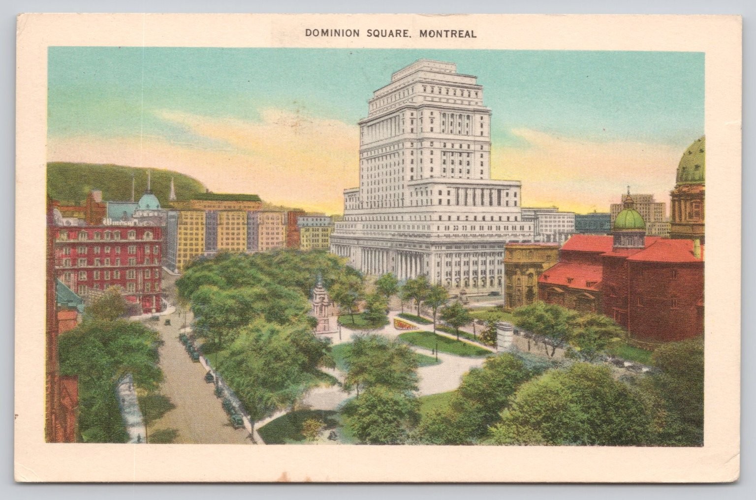Dominion Square Montreal 1949 Postcard Sun Life Building Canada City View