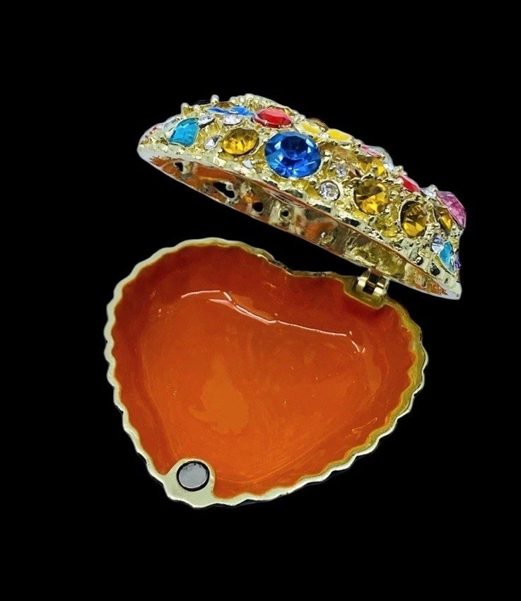 Nobility Jeweled Enameled Trinket Box Heart Shape Gems Holder New In Box