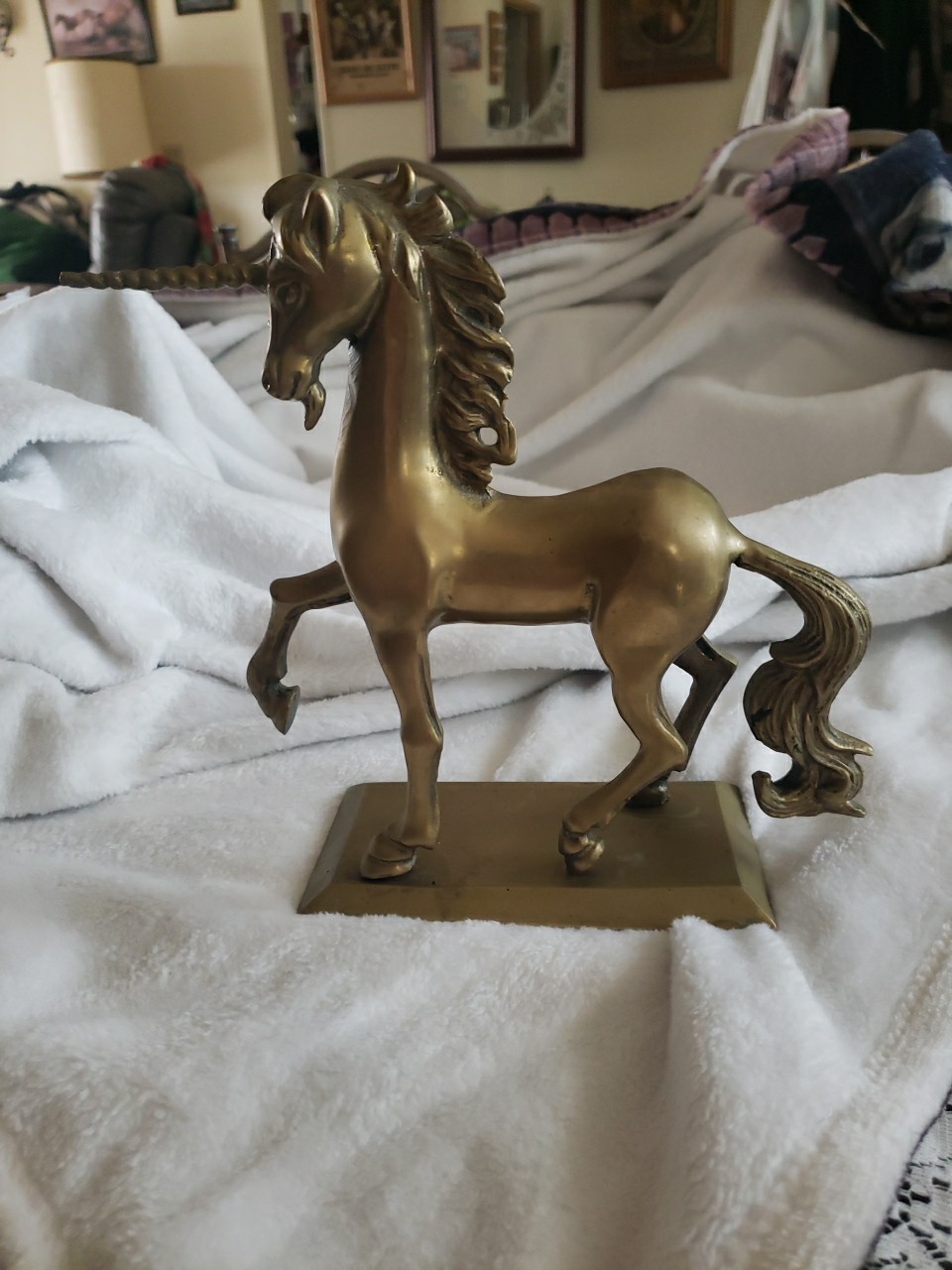 Vintage 1982 ENESCO Unicorn - Heavy Brass  Statue Figurine w/ Bottom Label