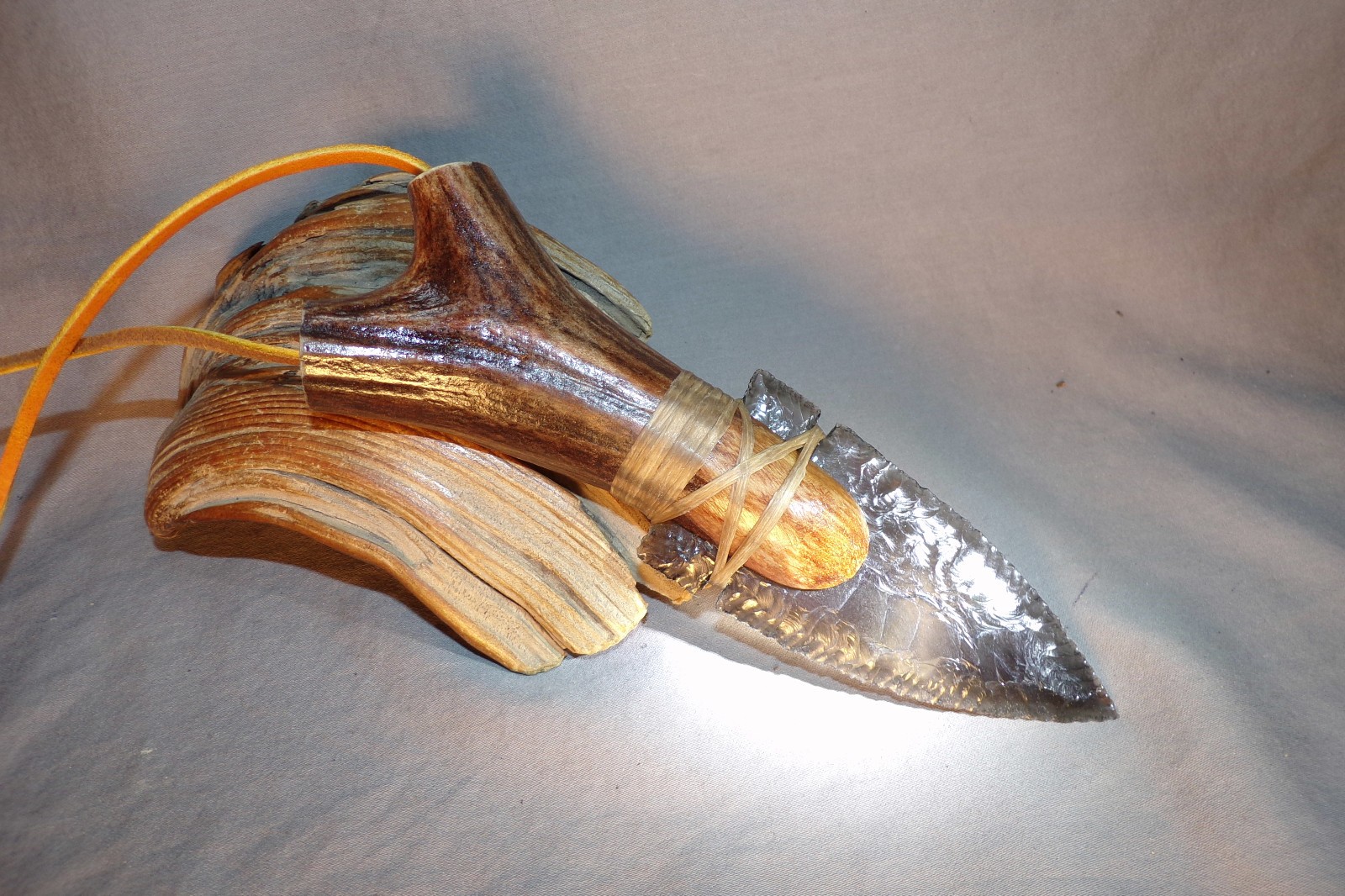 Sheen Obsidian Fox Ear Neck Knife Flint Knapping Black Powder COA
