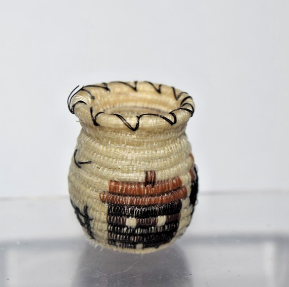 Tohono O\'odham Papago Horsehair Basket Olla Cactus Hogan Native American Mini 3
