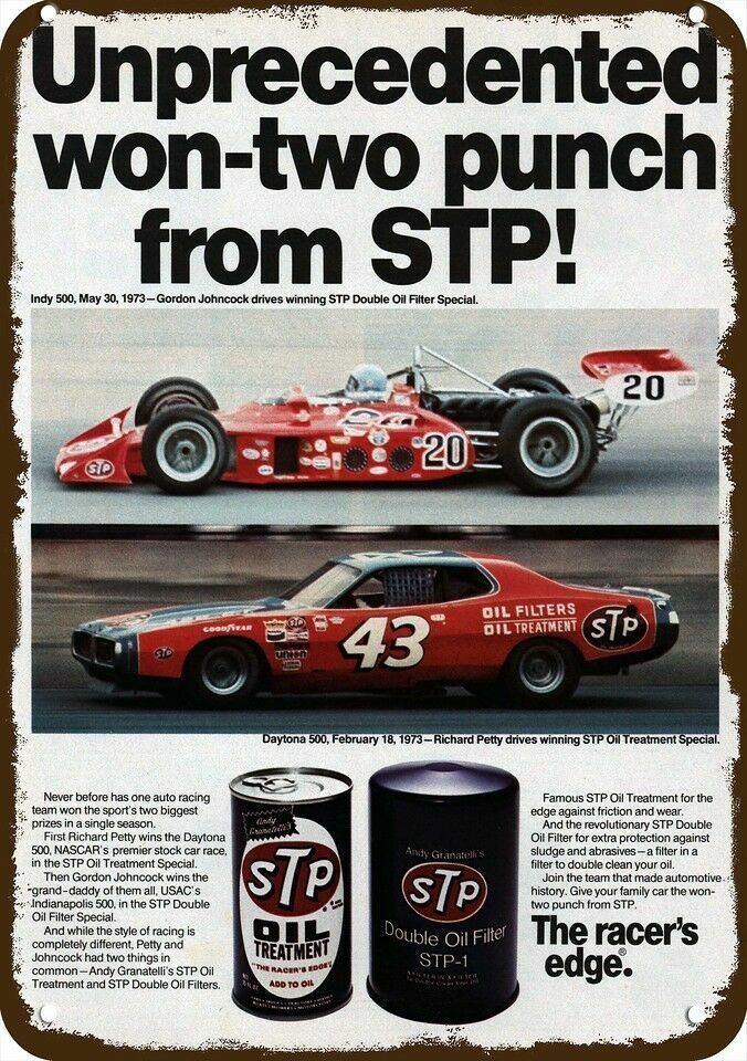 1973 RICHARD PETTY Nascar Daytona 500 STP Vin-Look DECORATIVE REPLICA METAL SIGN