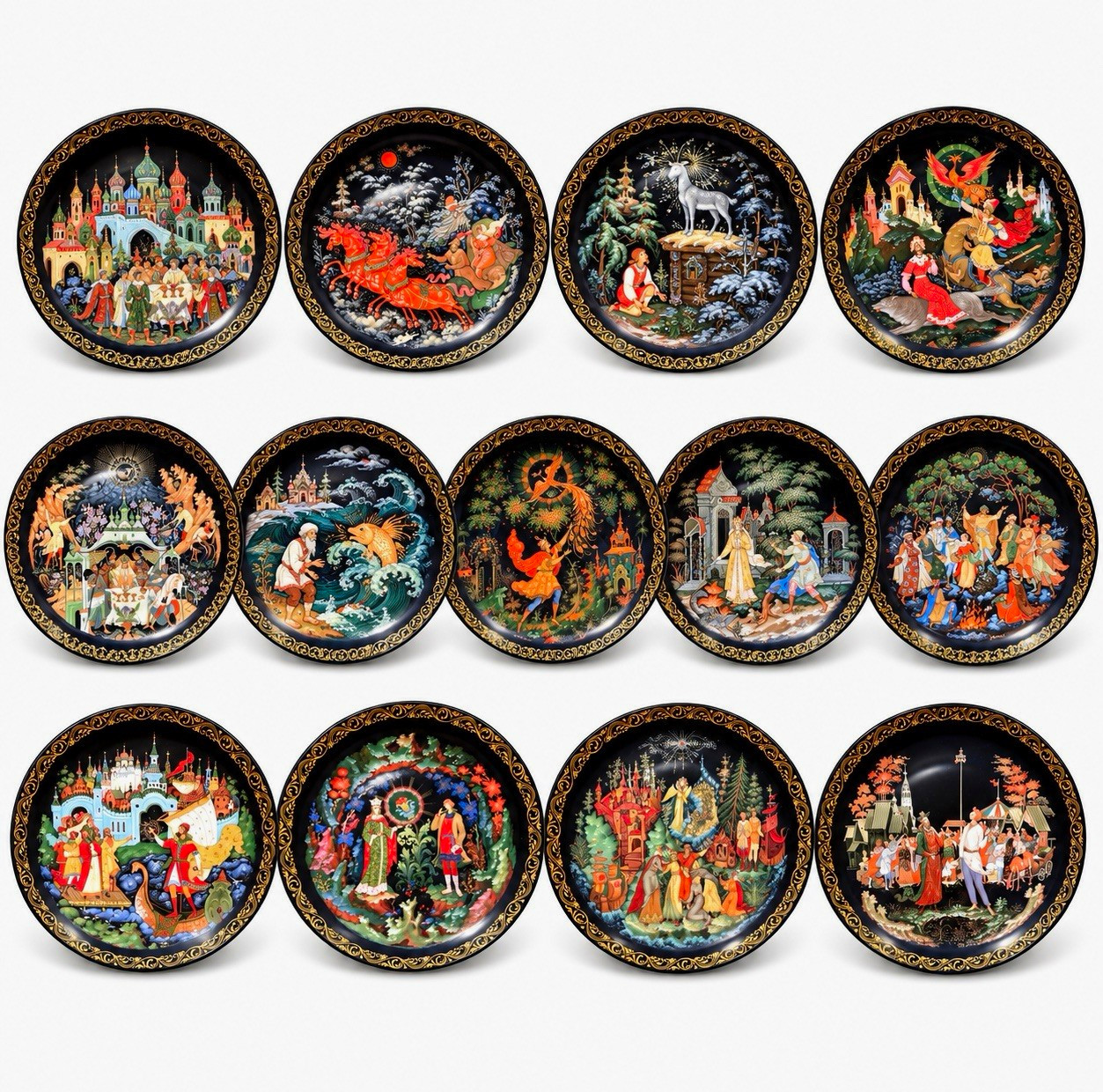 13 Russian Fairy Tale Collector Plates Palekh USSR COA Boxes Complete Collection