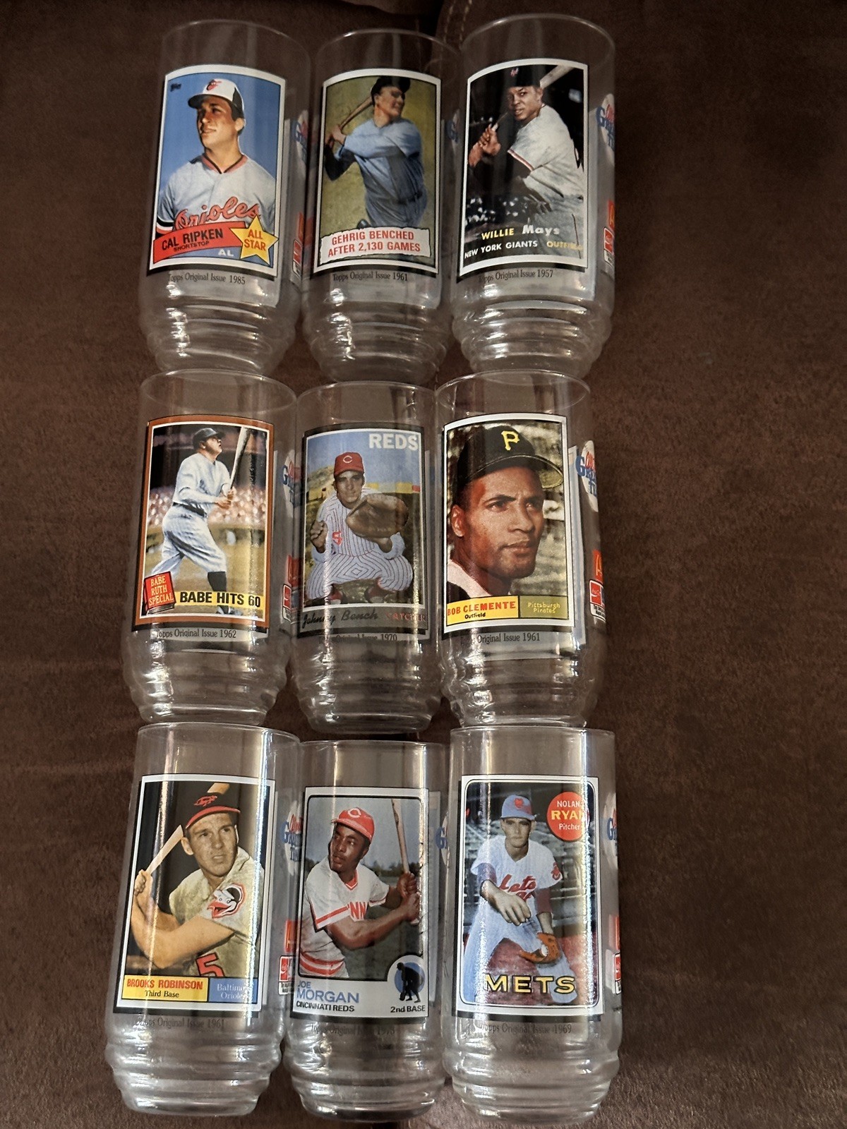 1993 Vintage McDonalds All Time Topps Greatest Baseball Team Glasses Set of 9