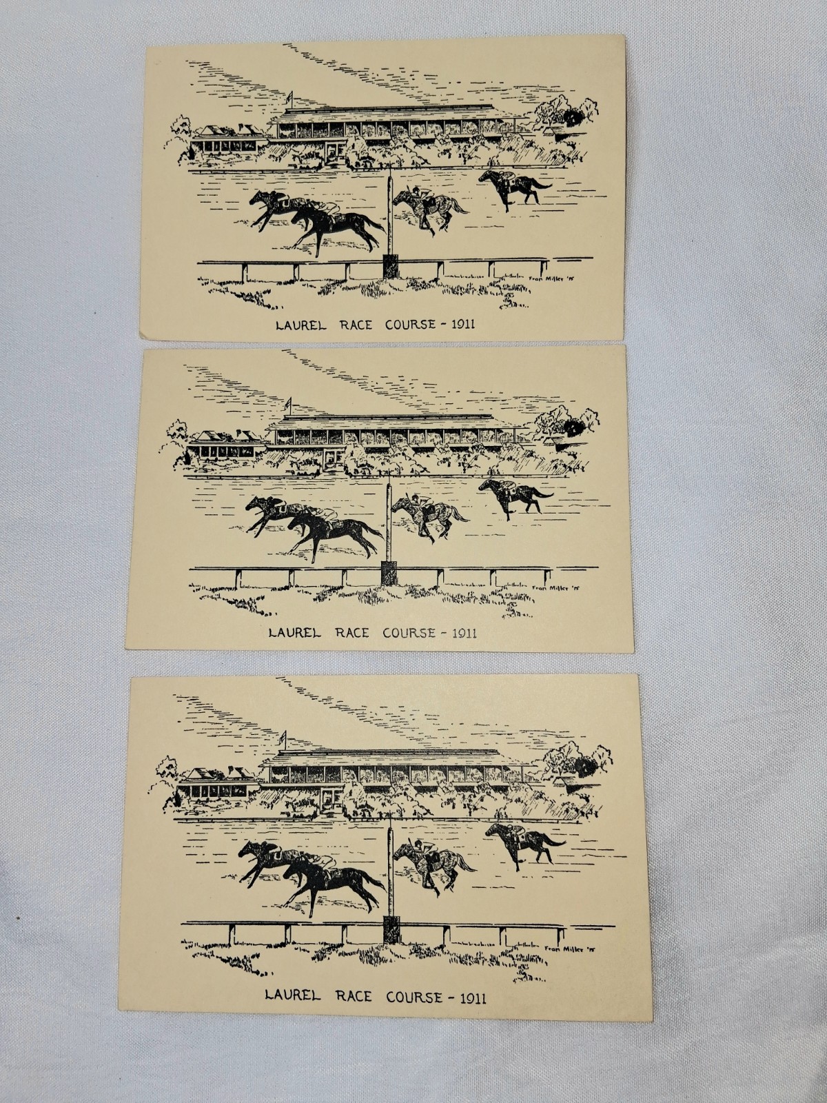 Fran Miller Laurel Race Course 1911 Horse Racing Postcard Lot (3)