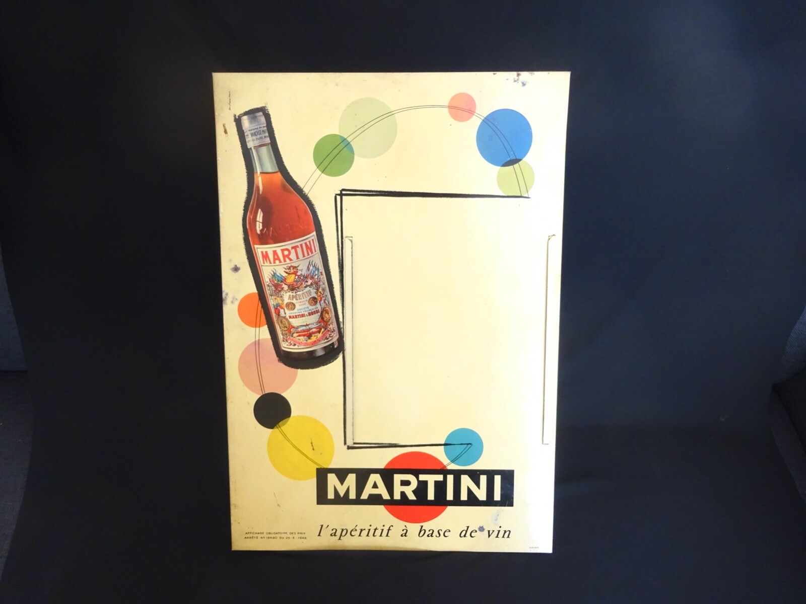 Antique French  Mid Century Advertising Sign Cocktail Retro Bar  Martini..