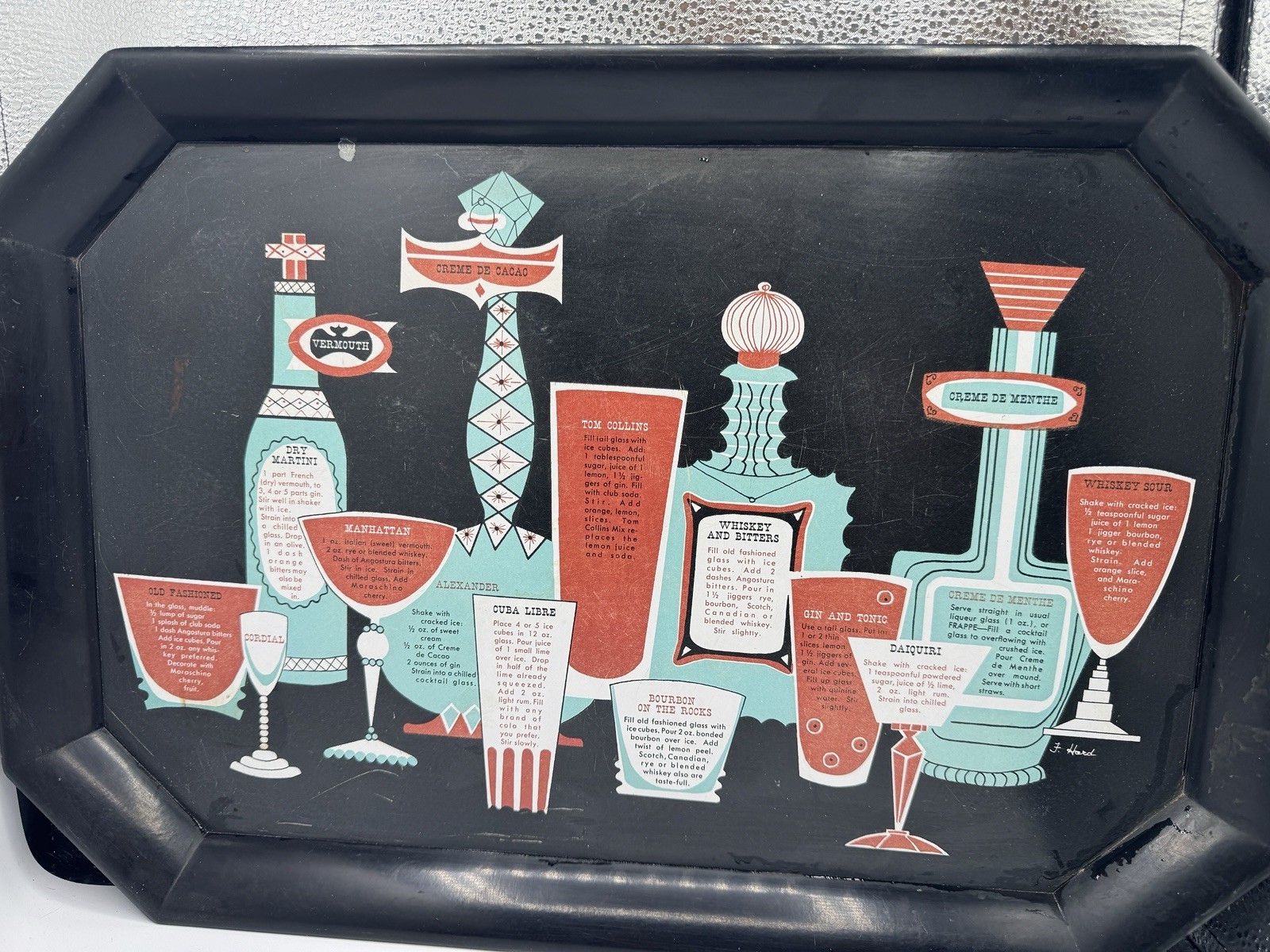 Vintage Waverly Products MCM Cocktail Recipe Serving Tray Retro Barware Melamine